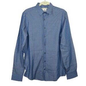Ben Sherman Men's 15 1/2" Neck Blue Slim Fit Long Sleeve Floral Button Up Shirt